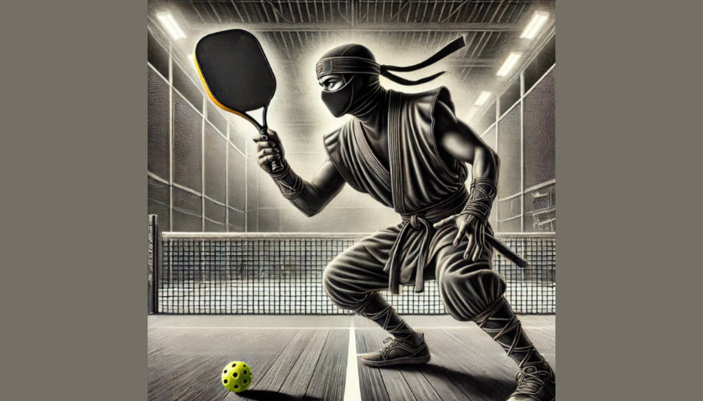 Pickleball player executing a sneak attack drive with a compact swing and precise shot placement.